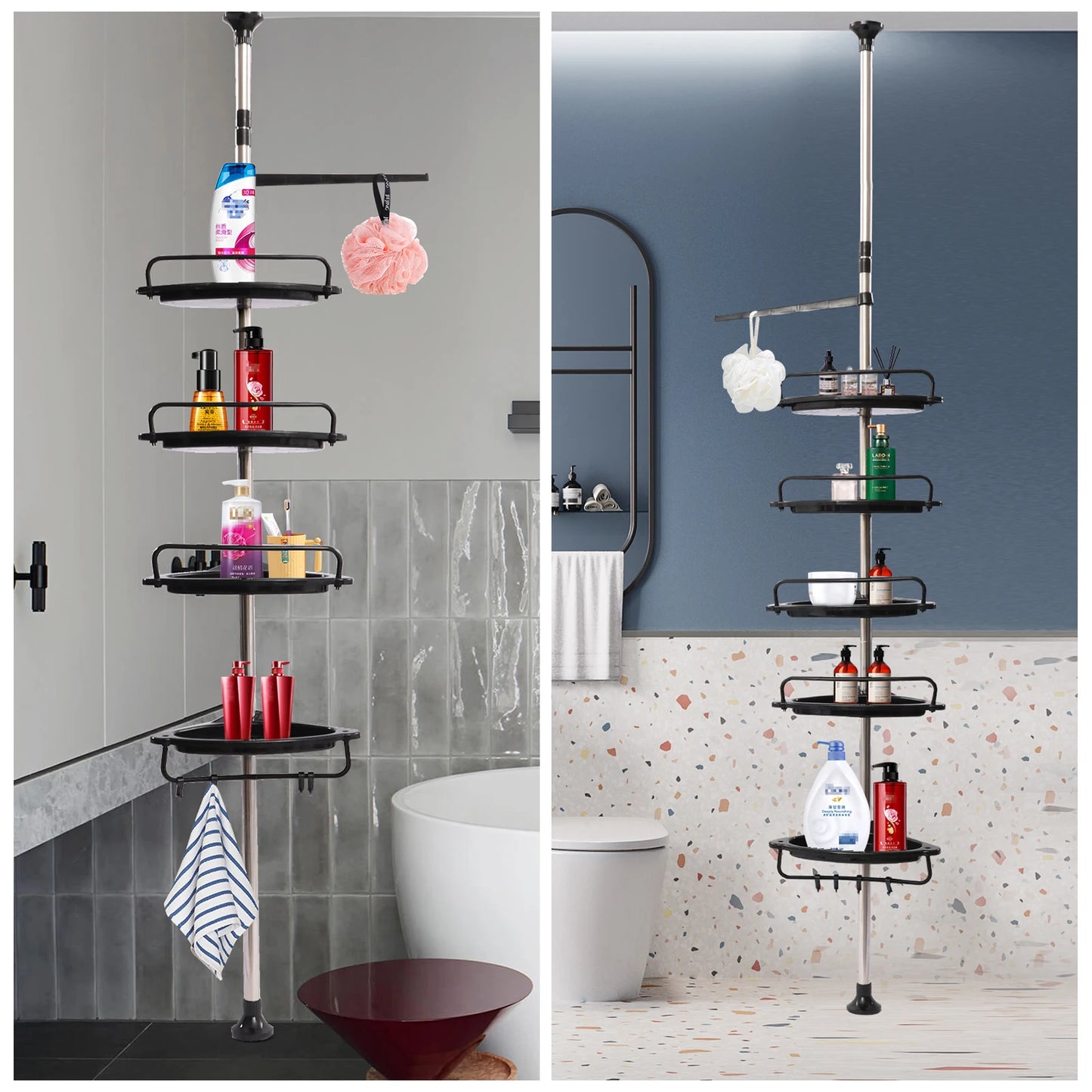 Height-Adjustable Corner Shower Shelf