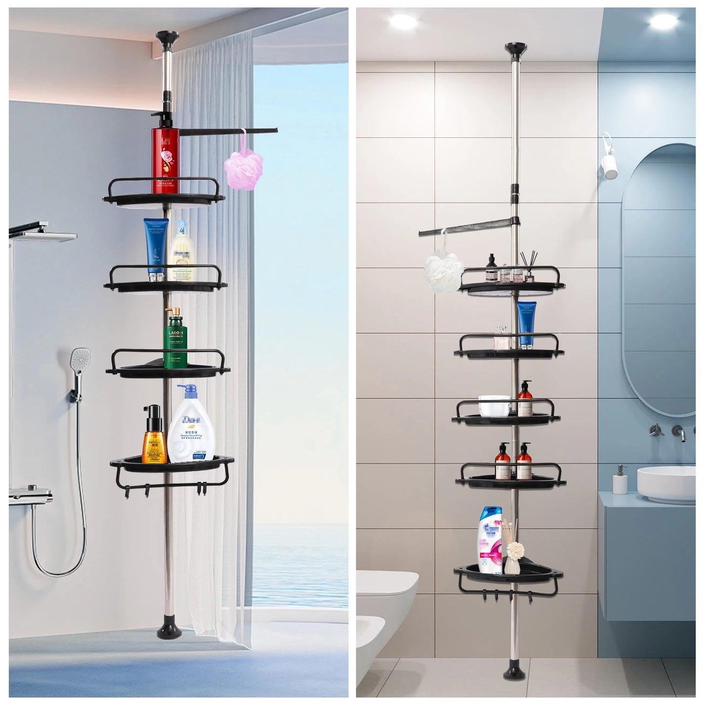 Height-Adjustable Corner Shower Shelf