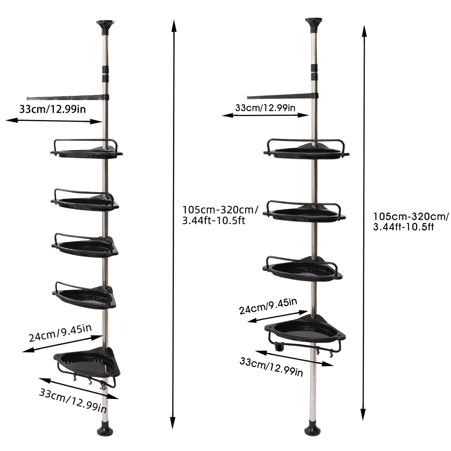 Height-Adjustable Corner Shower Shelf